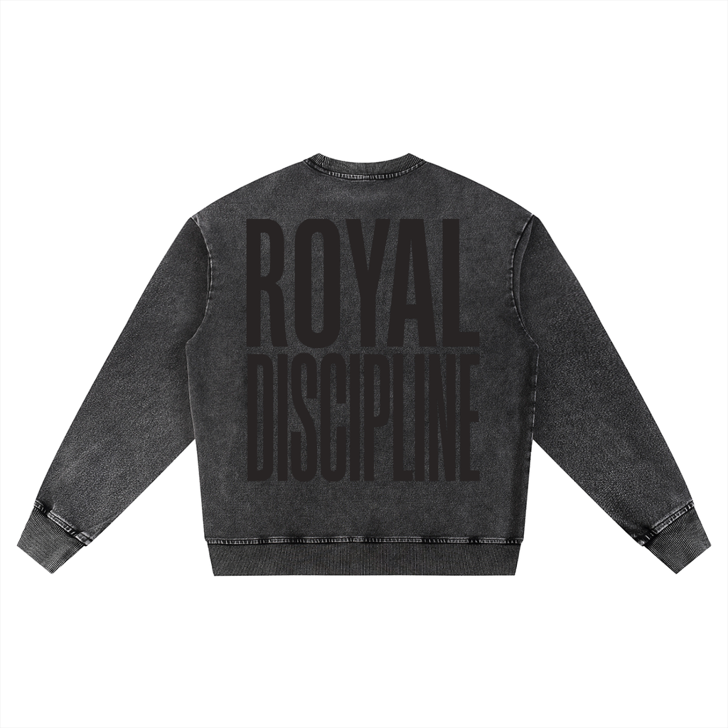 luxury crewneck,designer sweatshirt,washed black crewneck,premium streetwear,luxury streetwear brand,royal discipline sweatshirt,heavyweight crewneck,high end streetwear,paris streetwear style,fear of god style crewneck