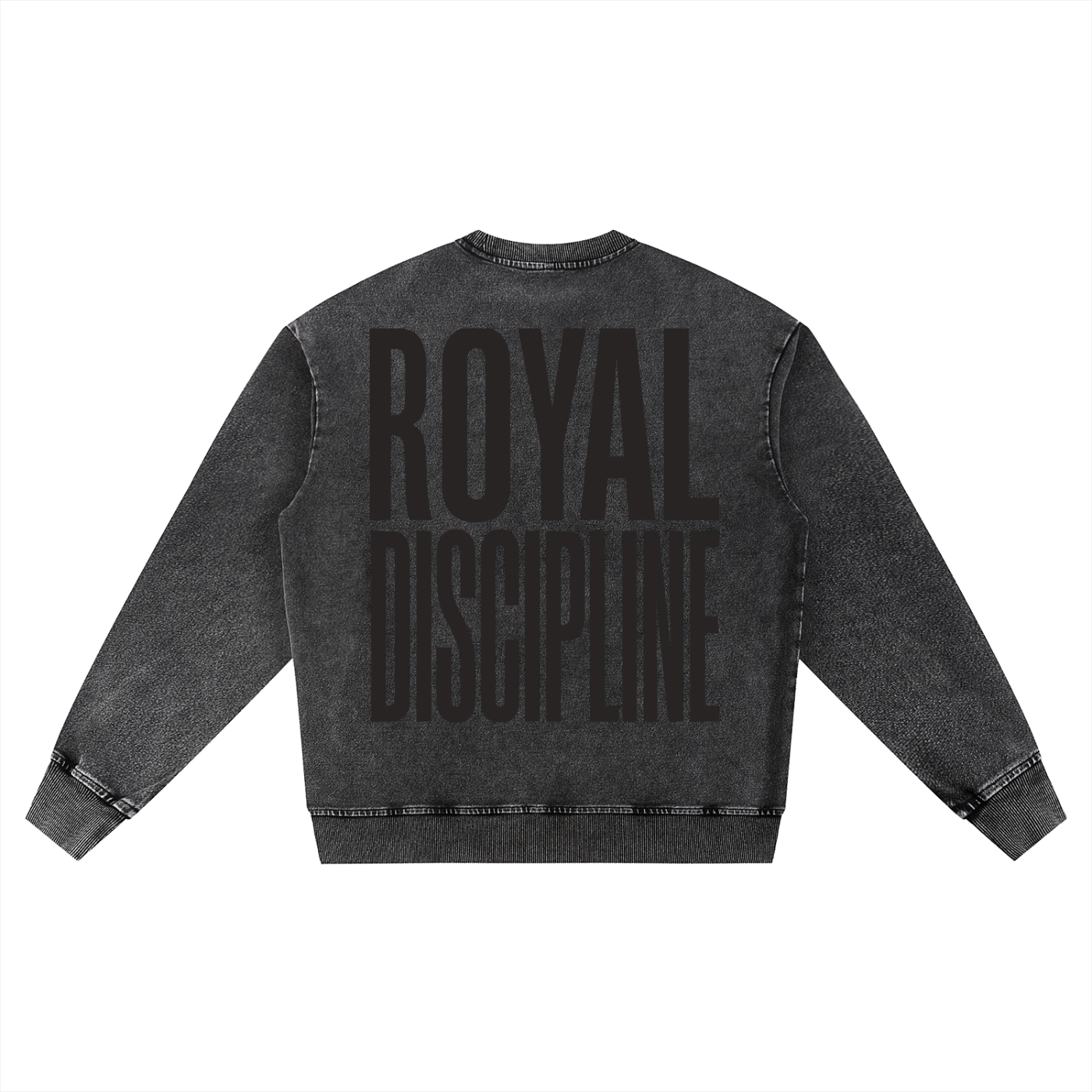luxury crewneck,designer sweatshirt,washed black crewneck,premium streetwear,luxury streetwear brand,royal discipline sweatshirt,heavyweight crewneck,high end streetwear,paris streetwear style,fear of god style crewneck