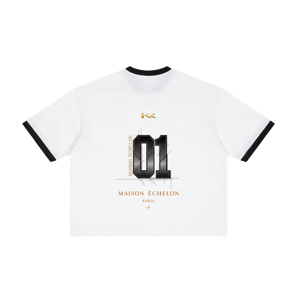 luxury streetwear,paris fashion,maison echelon,oversized jersey,luxury jersey,premium streetwear,high fashion tee,designer streetwear,runway fashion,sport couture